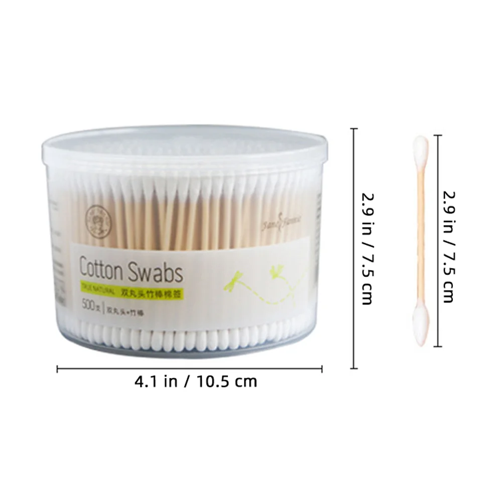 1 Box of 500PCS Bamboo Handle Cotton Swabs Multi-purpose Double-head Cotton Sticks Nail Polish Eye Makeup Removing Cotton