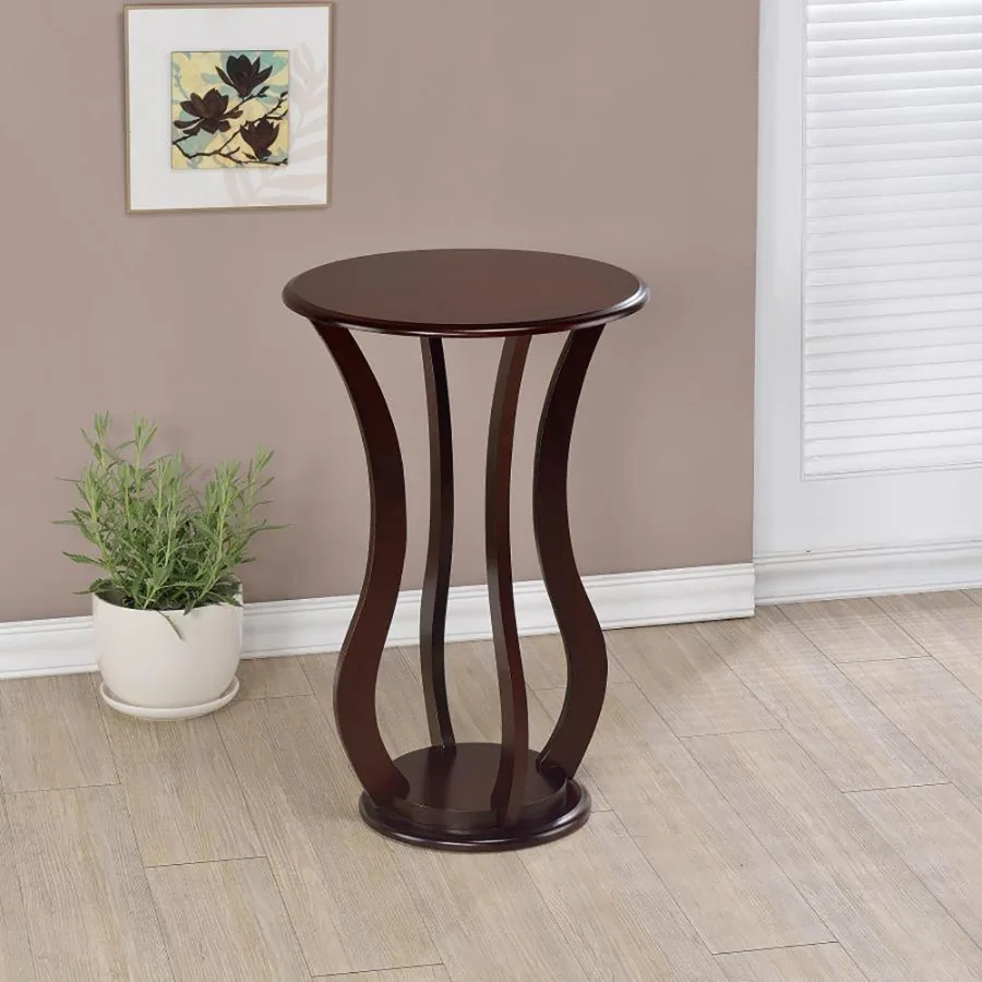 

Cherry Round Accent Table with Faux Marble Top