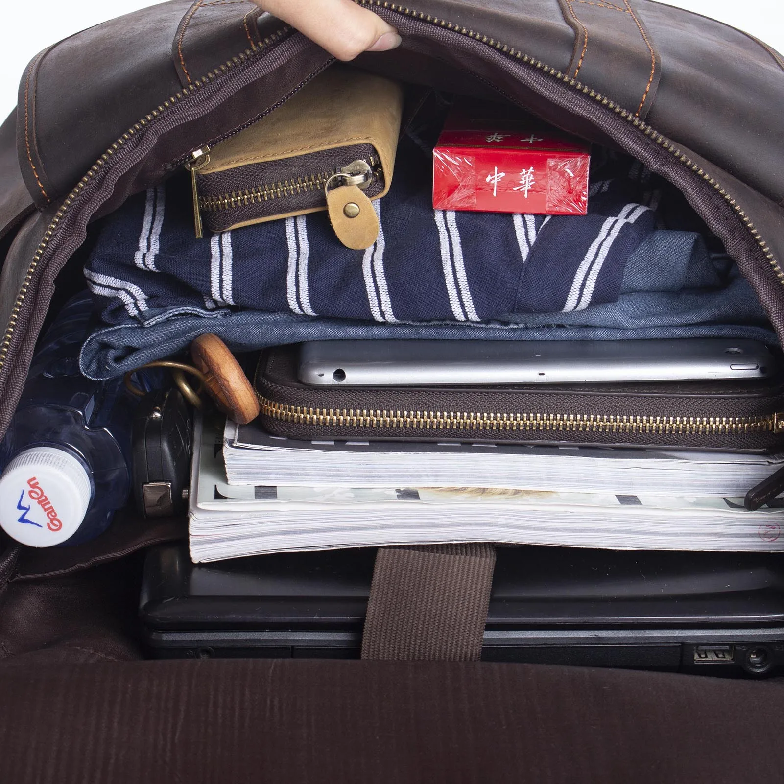 Vintage Echtleder Herrenrucksack Große Kapazität Top-Grain Leder Laptop-Umhängetasche Crazy Horse Tasche Mode für Männer – Detail 22