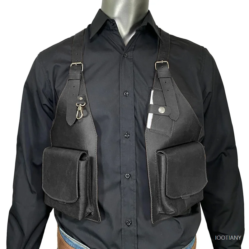 

Double Strap Multi-pocket Outdoor Tactical Fishing Bag Fashion Chest Bag Artificial Leather Pu Multi-purpose Men Messenger Bags
