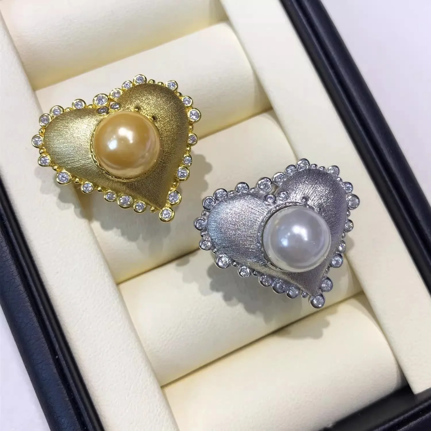 

MeiBaPJ 9mm Natural Nearround Pearl Fashion Heart Ring DIY 925 Silver Holder Setting Fine Wedding Jewelry for Women