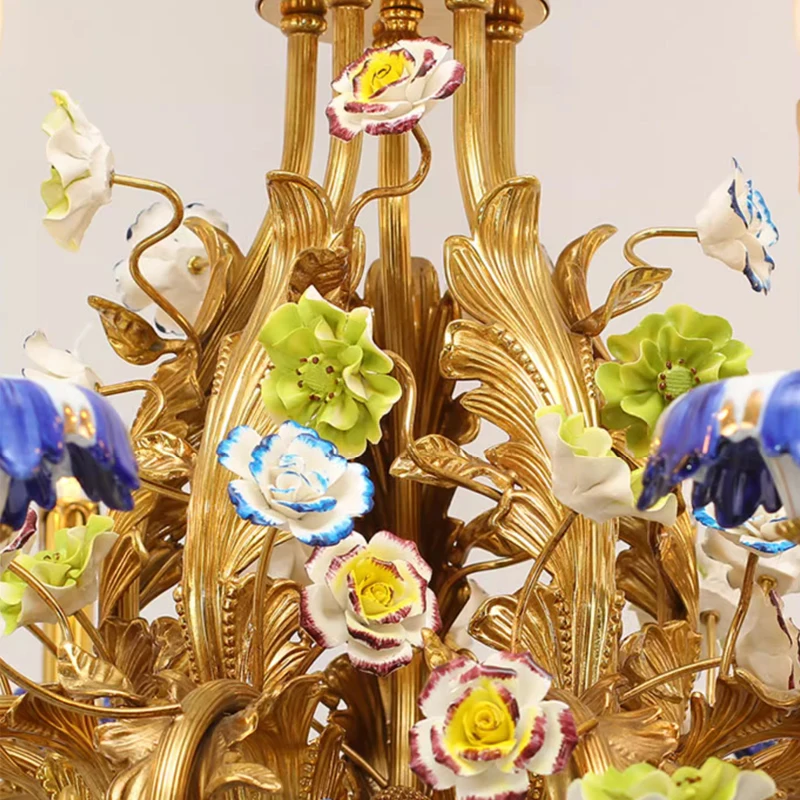 Medieval Ceramic Flower Decorative Pendant Light Luxury Villa Hotel Living Room Victorian Brass Copper Chandelier image 4