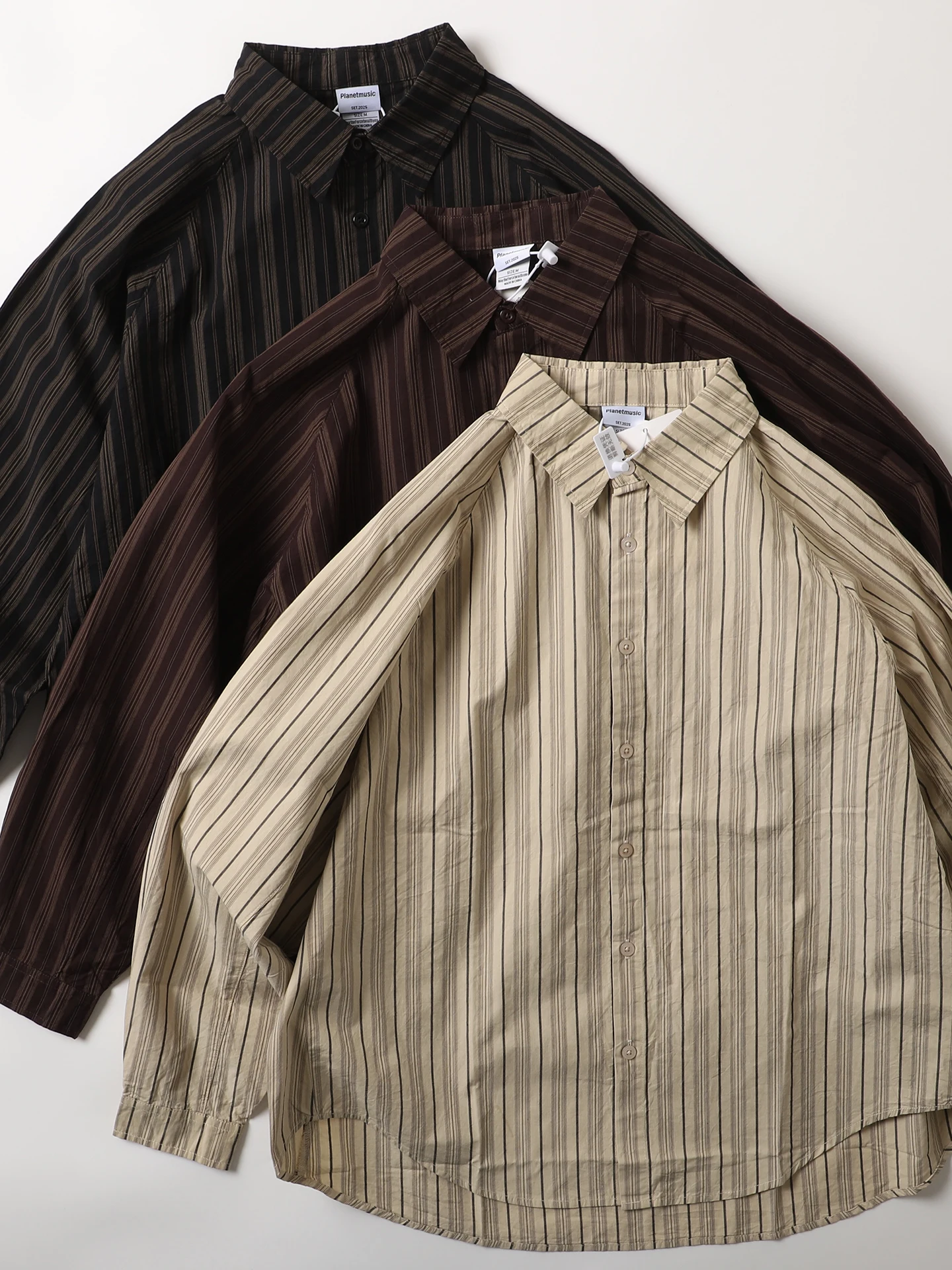 

Модная хлопковая рубашка в стиле ретро с длинным рукавом, свободного кроя, в полоску, на пуговицах, от музыкального бренда EXPL, в уличном стиле