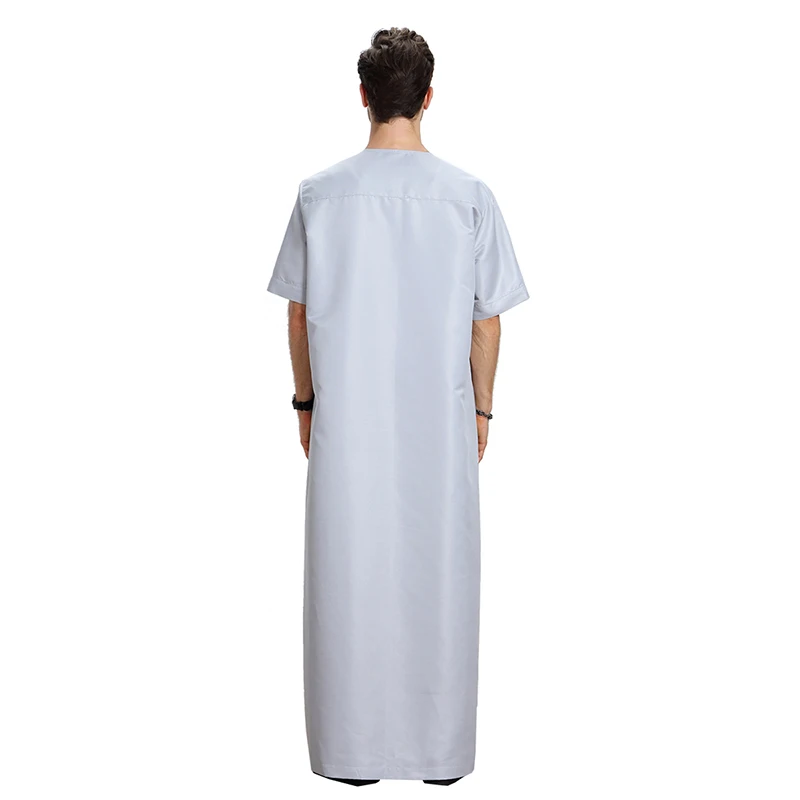 Hot Sale High Quality Muslim Arab Men Thobe Thawb Caftan Solid Color Short Sleeve Islamic MIddle East Jubbah Men's Thobe