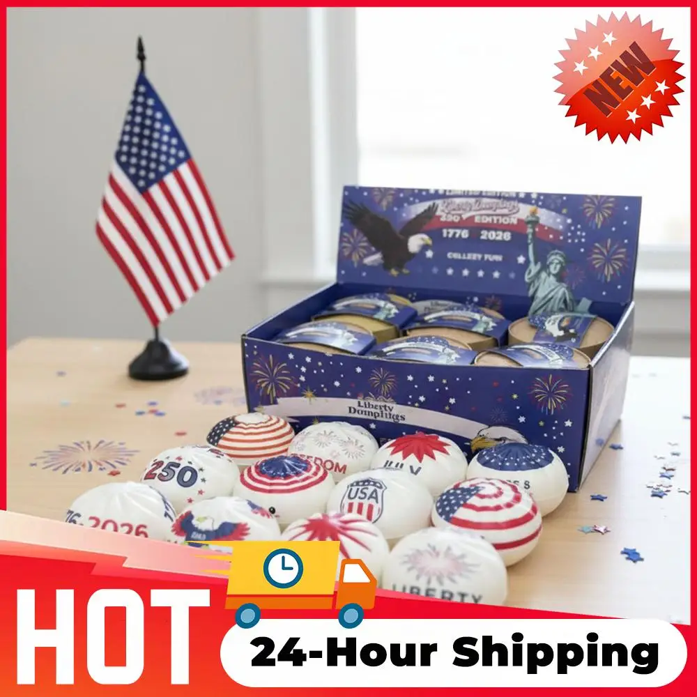 12pcs-us-250th-anniversary-dumpling-sensory-fidget-toy-with-steamer-mystery-dumpling-squeezing-toy-reusable-for-adults-teens
