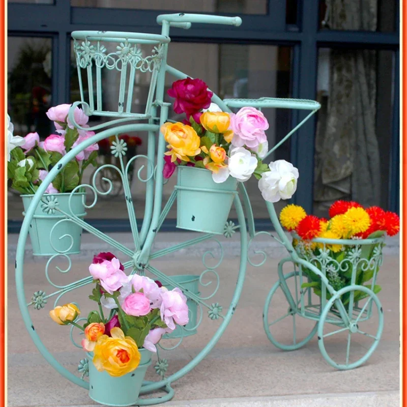 

#Creative European Charm Wrought Iron Bicycle Plant Stand Multi-layered Balcony Flower Shelf Outdoor Beauty Durable Plant Rack