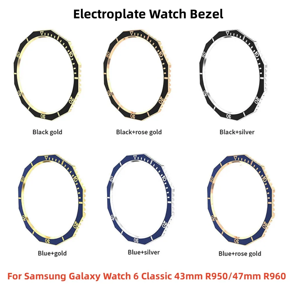 Electroplate Watch Bezel for Samsung Galaxy Watch 6 Classic 43mmR950/47mm R960 Accessories Two-color Diamond-shaped Bezel