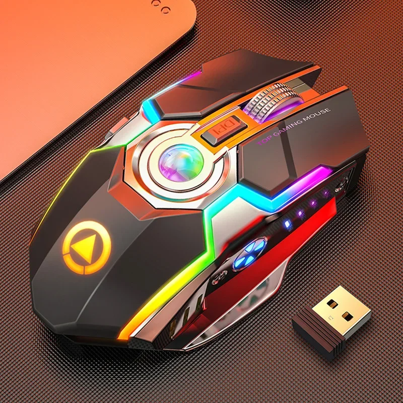 Yindiao A5 RGB Беспроводная мышь с зарядкой, светящийся бесшумный красный свет, двигатель Upe, нашивка для ног, гальваническое боковое крыло, игра, офисный подарок