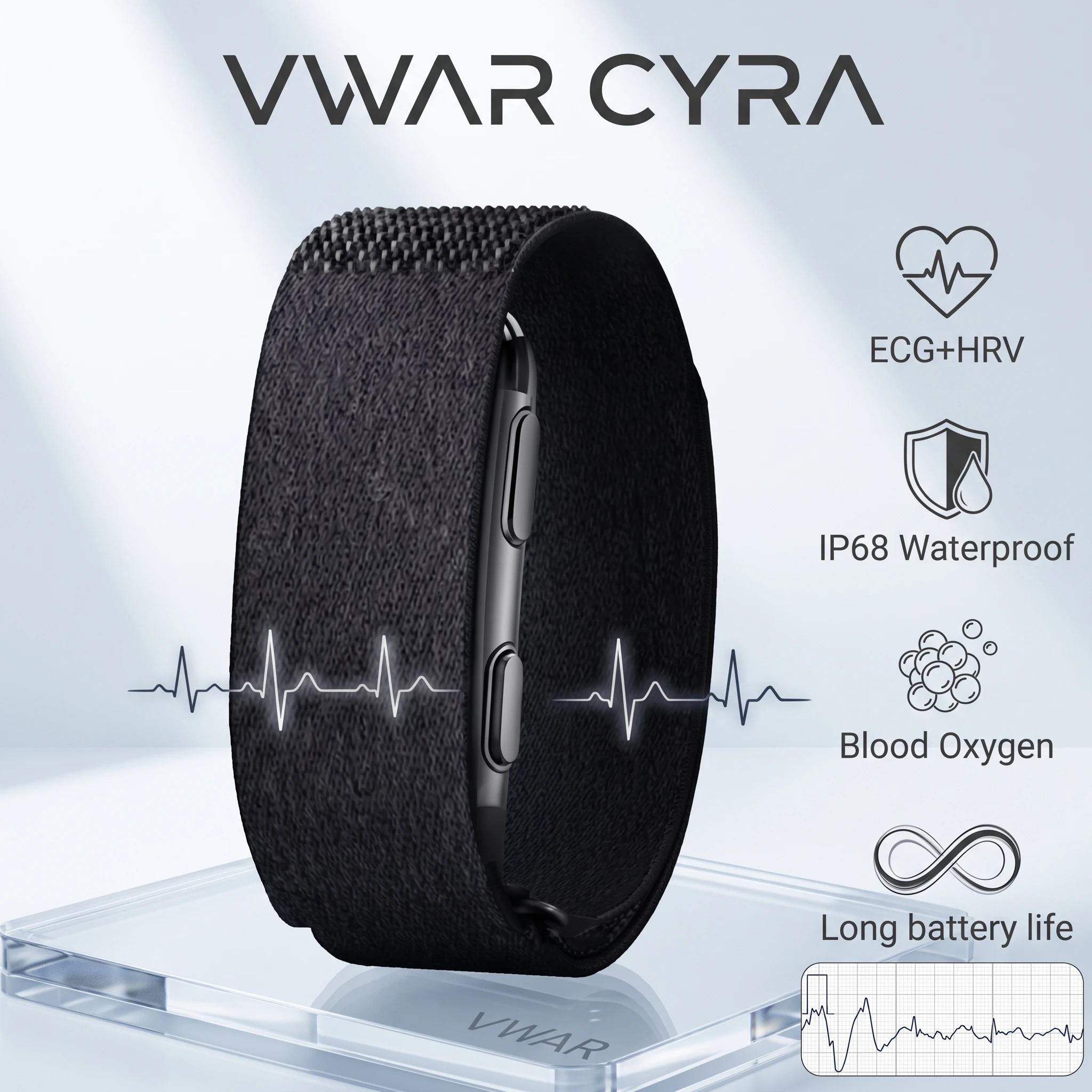 2026 New VWAR CYRA Smart Band ECG+HRV Heart Rate Monitor Blood Oxygen Health Fitness Tracker SMS Reminder Screenless Smart Watch