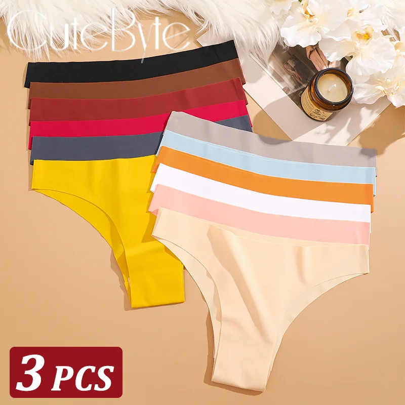 

3PCS Seamless Panties Ultra-thin Brazilian Maillard panties Women Ice Silk Underwear Sexy Panty Low Waist G-string Female Solid