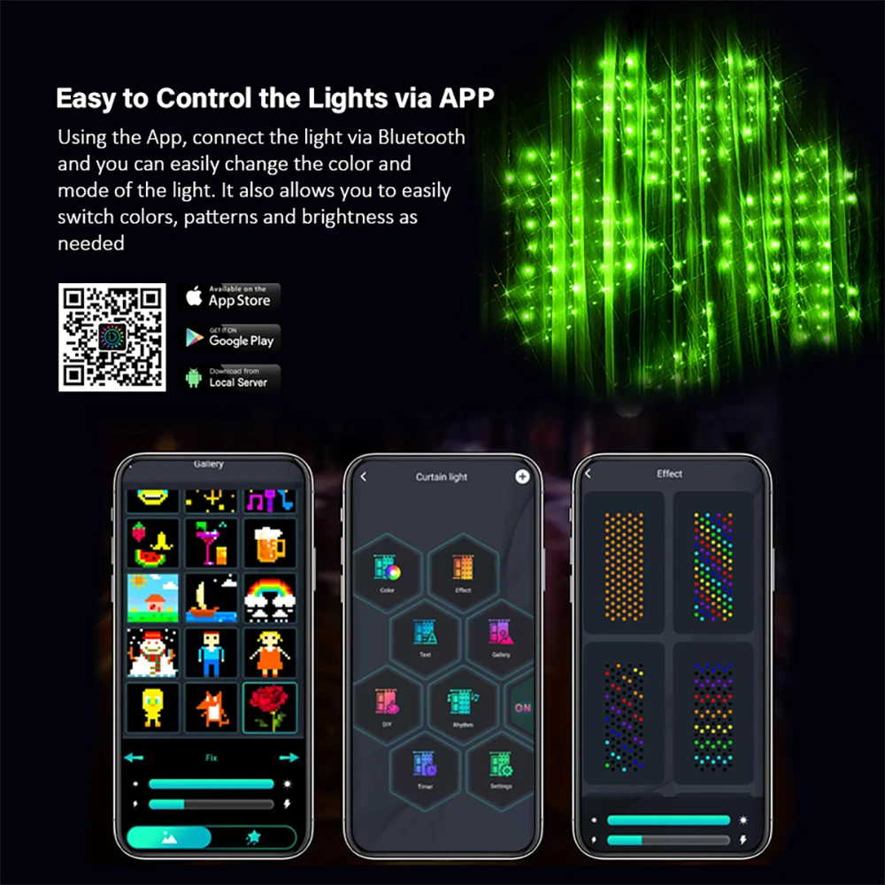 ضوء سلسلة ألوان RGB LED ذكي ، ضوء سلسلة ستارة ، تحكم بتطبيق بلوتوث ، ضوء جنية لعيد الميلاد ، عرض صور ذاتي الصنع ، ديكور إكليل