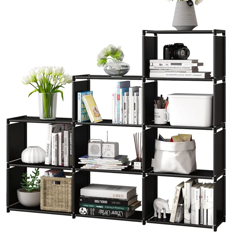 Bookshelf, Assembled Storage Rack, Bedroom Living Room Vertical Cabinet Bookshelf, Double Row 9-Grid Multi-Functional Storage