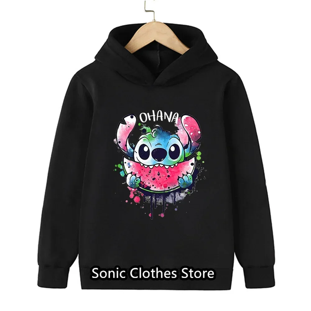 New Anime Cartoon Children Kawaii Y2K Cute Lilo Stitch Hoodie Clothes Kid Girl Boy Minnie Mouse Sweatshirt Hoody Baby Pullover