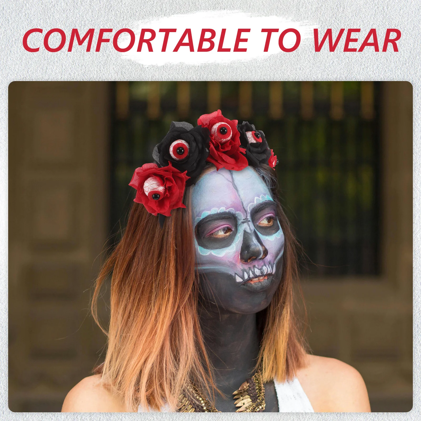 

Halloween Horror Eyeball Headband Artificial Rose Hairband Costume Party Headwear for Women Rose Headband Costume
