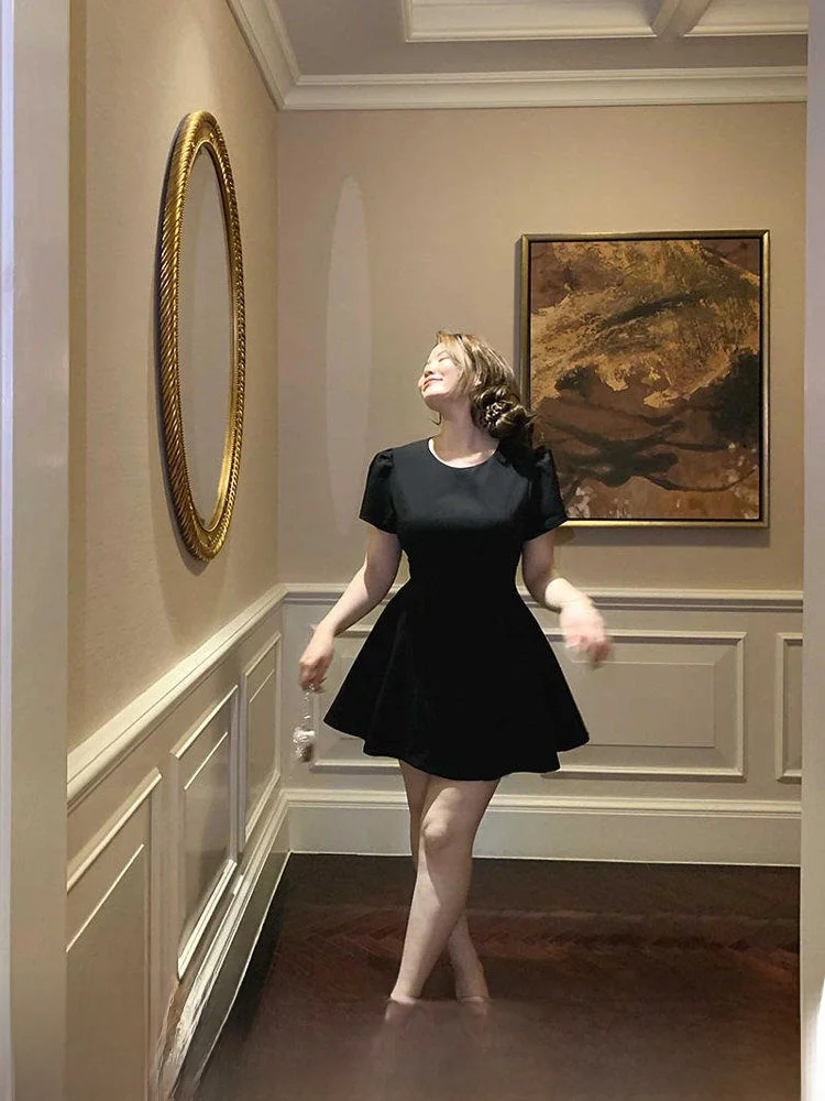 Traje de Primavera 2025, Corte en A, Estilo Ballet, Talla Grande, para Mujer, Estilo Informal, Adelgazante, Largo hasta la Rodilla