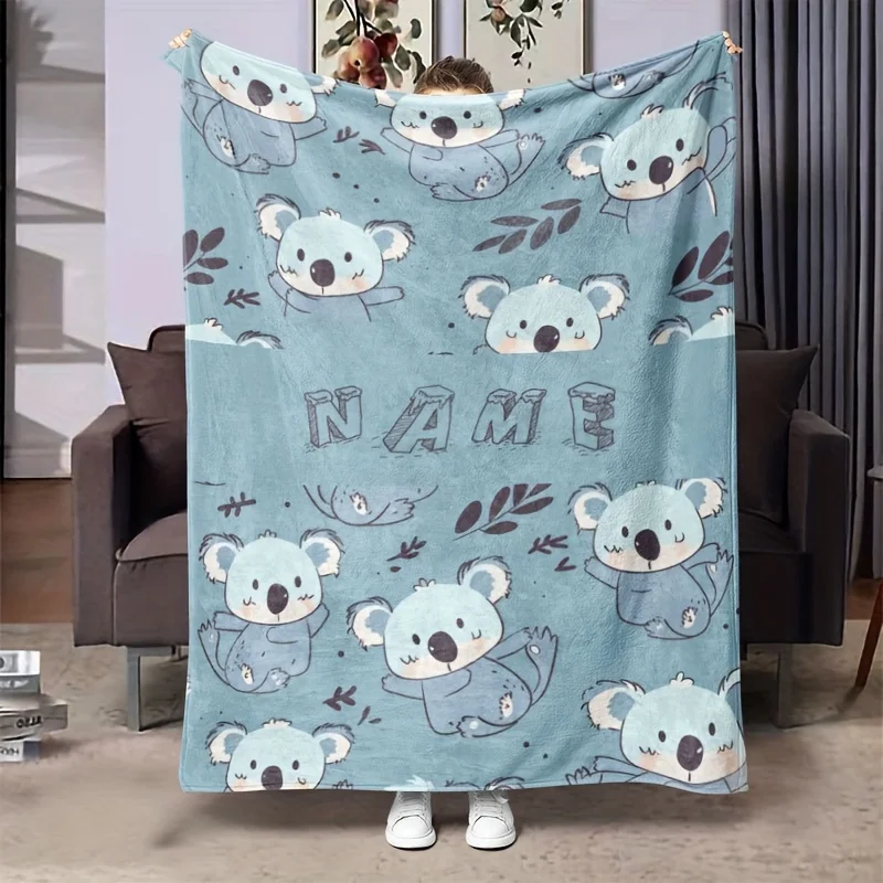 Personalisierte Flanelldecke mit niedlichem Cartoon-Koala-Muster – weiche und warme Decke, geeignet für alle Jahreszeiten