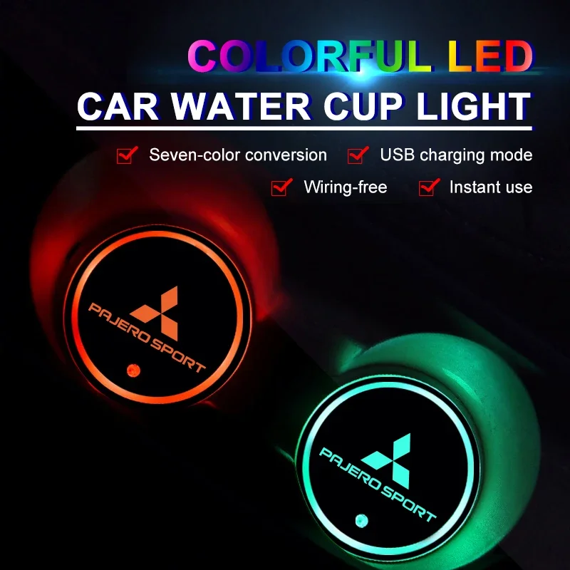 

2Pcs LED Car Water Cup Holder Ambient Light USB Charging Pad for Mitsubishi Outlander Lancer Pajero Interior Accessories
