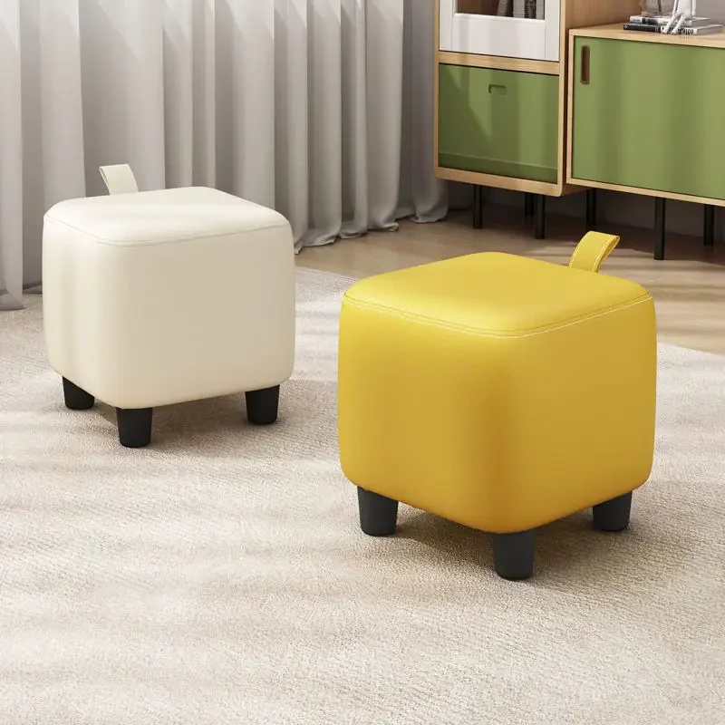 

Cute Portable Stool Household Sugar Cube Stool Living Room Soft Leather Elastic Shoe Changing Stool Modern Simple Pedal Ottomans