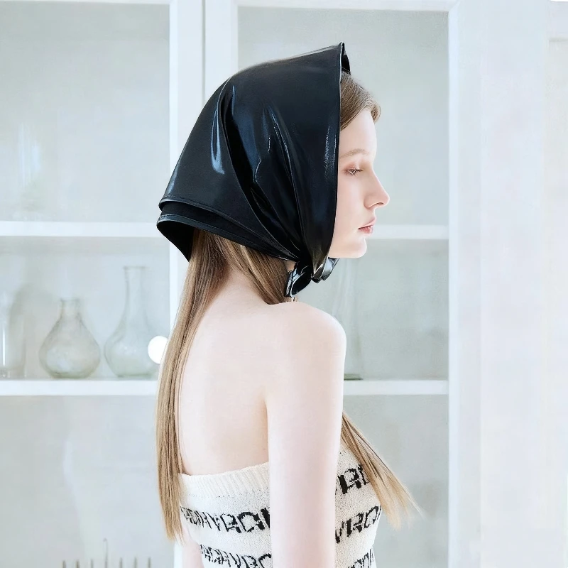 

Black Leather Headscarf Hat Triangle Scarf Hairbands Girls Photo Styling Bandana Headwear Retro Spicy Hip-hop Triangle Kerchief