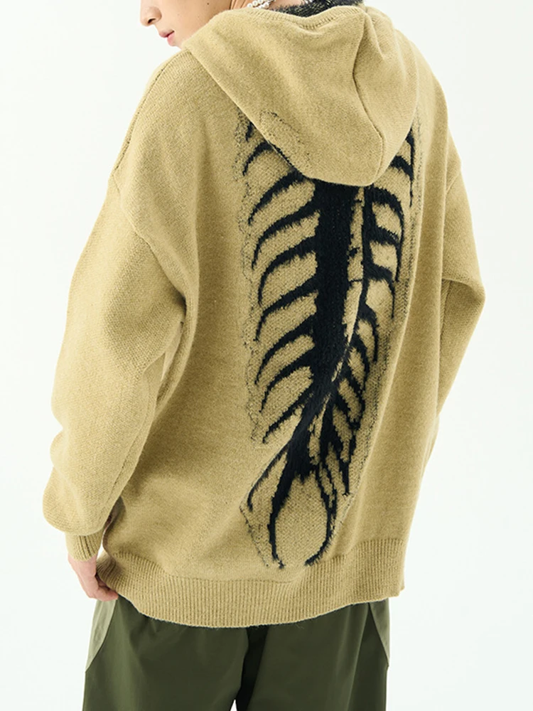 Streetwear Vintage Y2K Skull Crochet Hoodie Mens Spring Fashionable Loose Furry Fleece Hooded Sweatshirt Men Casual Knit Hoodies
