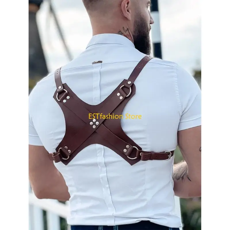 Y5GC Imbracatura per Bretelle da Uomo, Imbracatura per il Corpo in Pelle PU Marrone per Uomo Cintura Punk Pettorina per