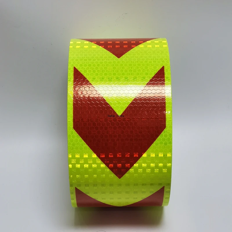 Adesivi riflettenti ad alta intensità Striscia impermeabile Fluorescente Giallo-Rosso 10 cm * 5 m Nastro adesivo per visibilità freccia per camion auto
