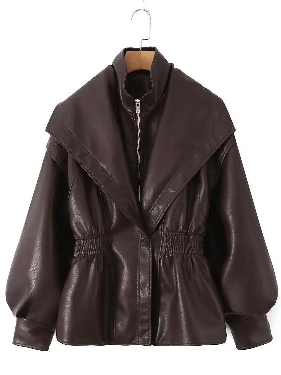 Damskie kurtki motocyklowe w stylu retro vintage z imitacji skóry PU w kolorze kawy, luźne, oversize, streetwearowe, BF, nowość 2025