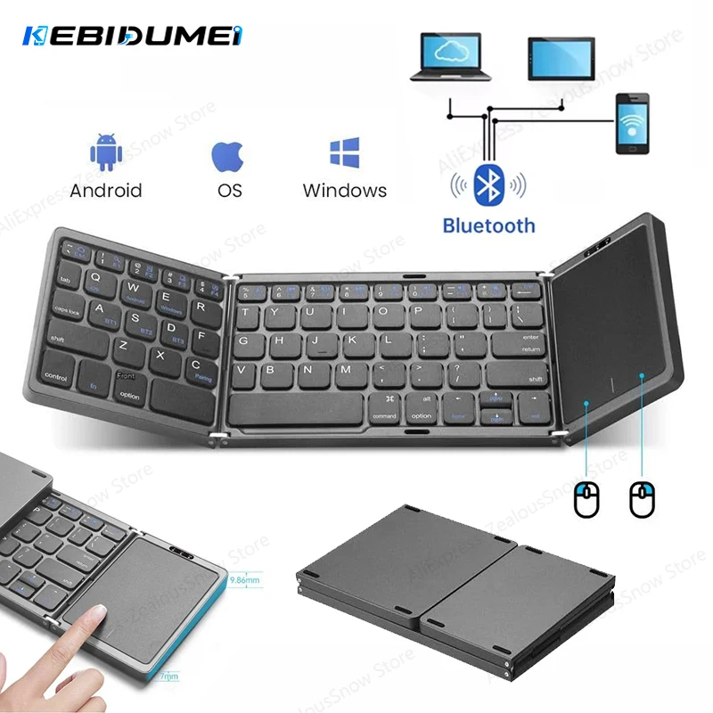 KEBIDUMEI Foldable Bluetooth Keyboard With Touchpad Rechargeable Portable Wireless Keyboards For Android IOS Mac Windows Phone