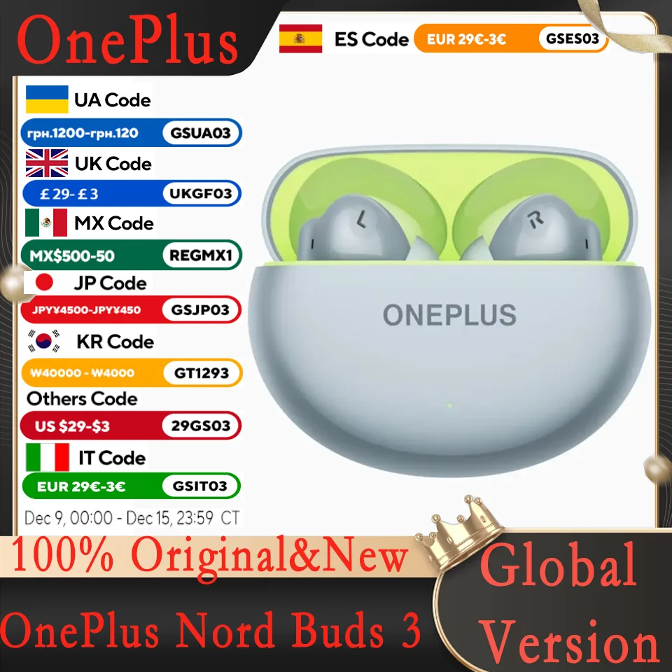 Original New OnePlus Nord Buds 3, Earbuds Bluetooth IP55, Global Version, Sealed Box E514A For IOS Android Windows Earphone