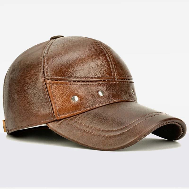 Casquettes de baseball en cuir véritable pour hommes, chapeaux de vol réglables, ceinture en cuir de vachette, chaud à l\'oreille, décontracté, mâle,