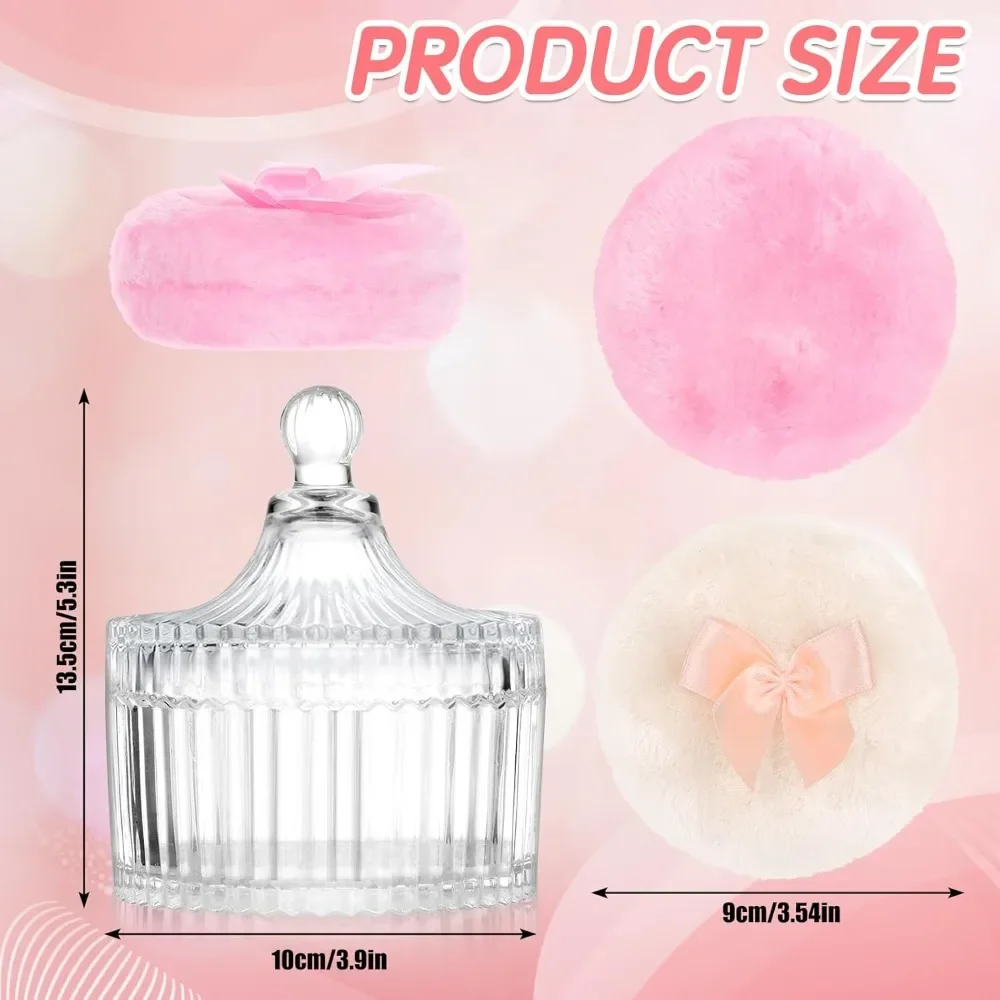 3PCS Makeup Organizer Set Velvet Powder Puff with Glass Storage Box Reusable Washable Beauty Tool Complete Christmas Gift