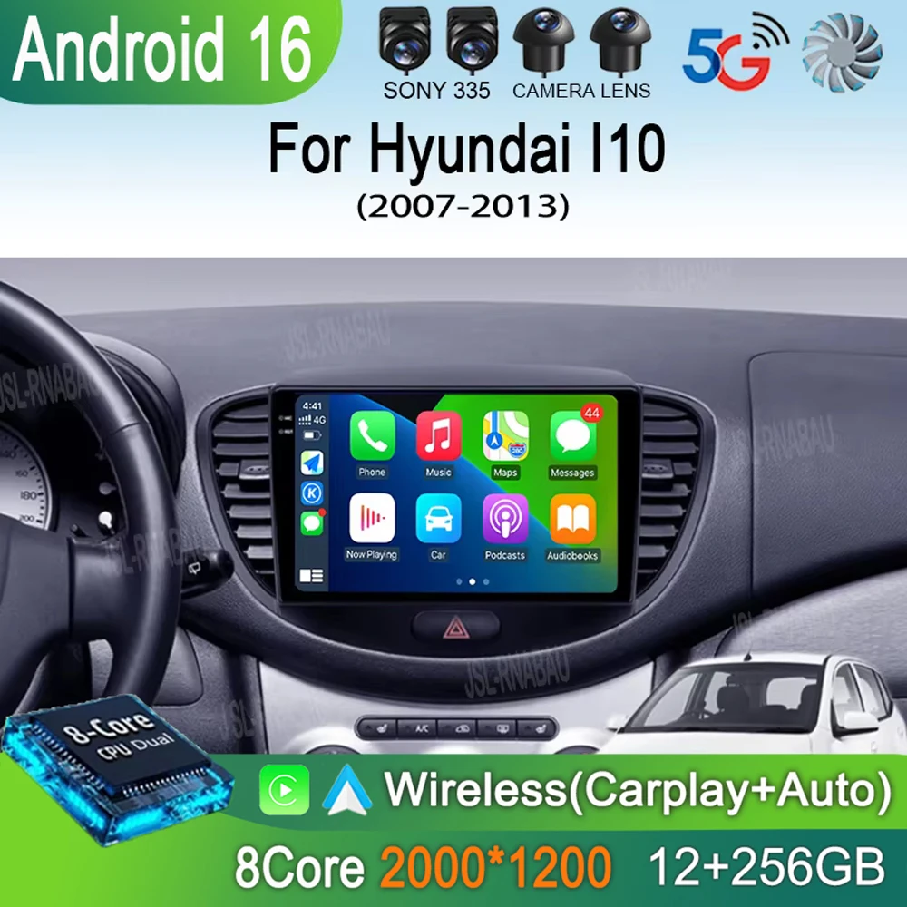 

Автомагнитола Android 16 Carplay для Hyundai I10 2007-2013 с GPS-рекордером, мультимедийным плеером, 4G+WiFi и DSP