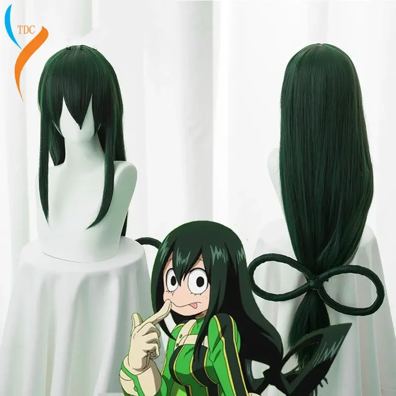 no Hero Academia Tsuyu Asui Cosplay Wig My Hero Academia Women Long Green Synthetic Hair Halloween Party Wig Cap