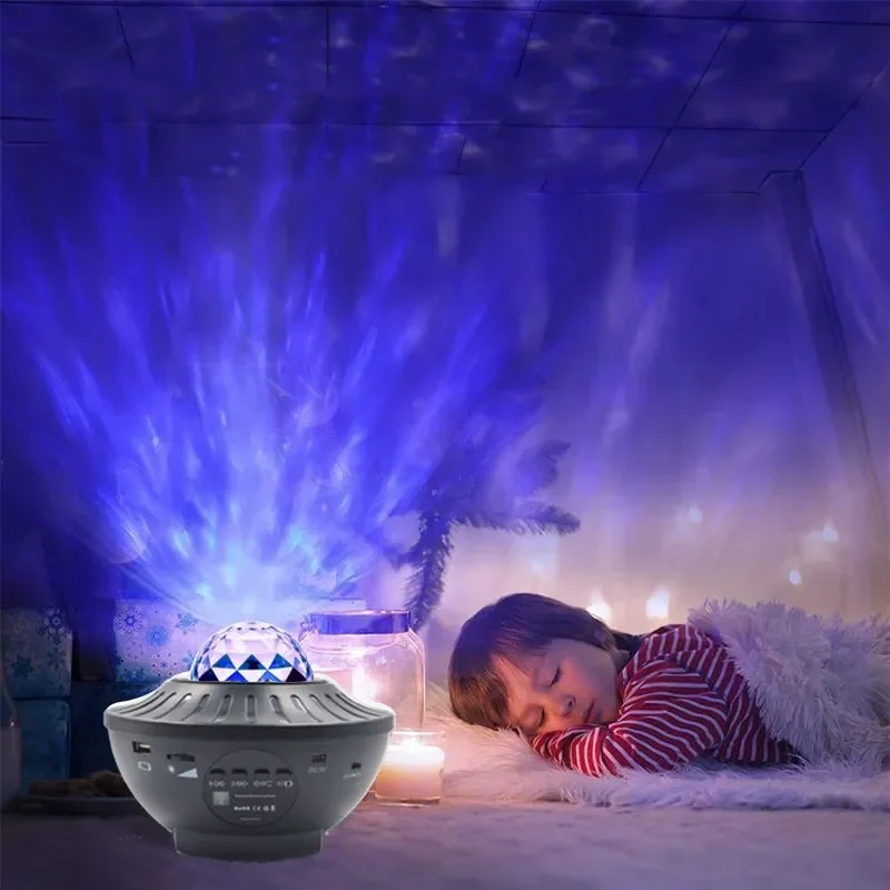 2025 New LED Projection Lamp Starry Galaxy Ocean Wave Ambient Light Remote Control Bluetooth Music Table Night Lamp Decoration