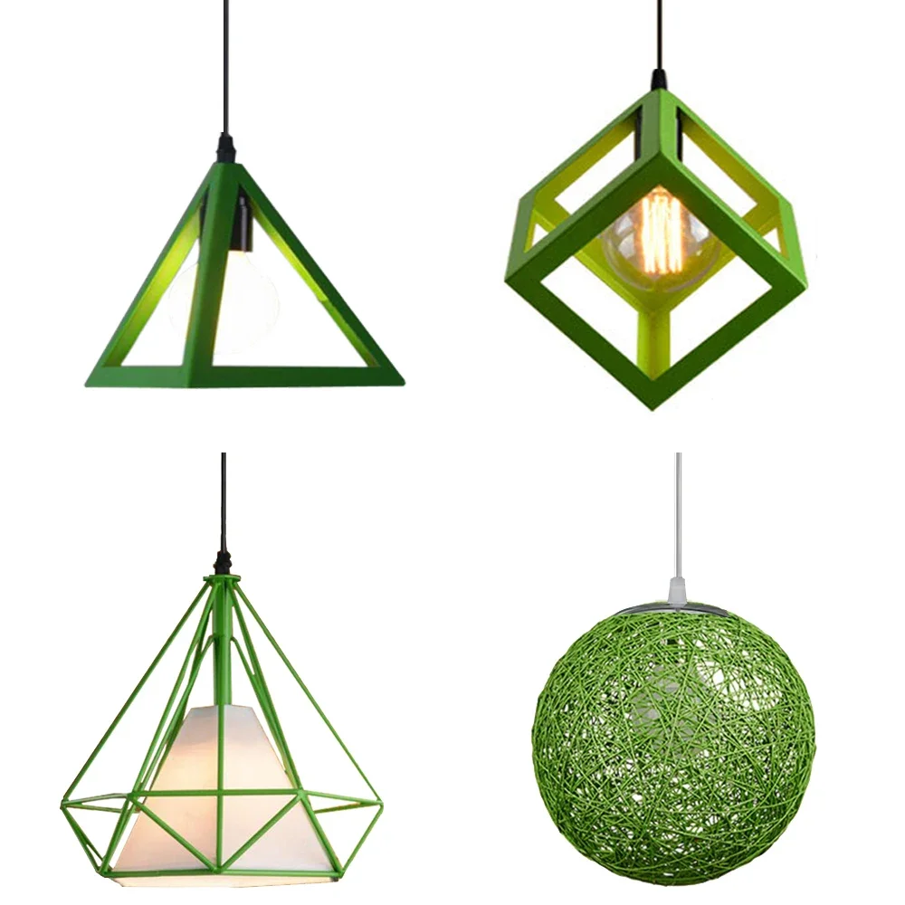 

Post-Modern Pendant Light Green Iron Metal Cage Hanging Lamp Lighting Fixture E27 for Kitchen Dining Room Living Room Restaurant