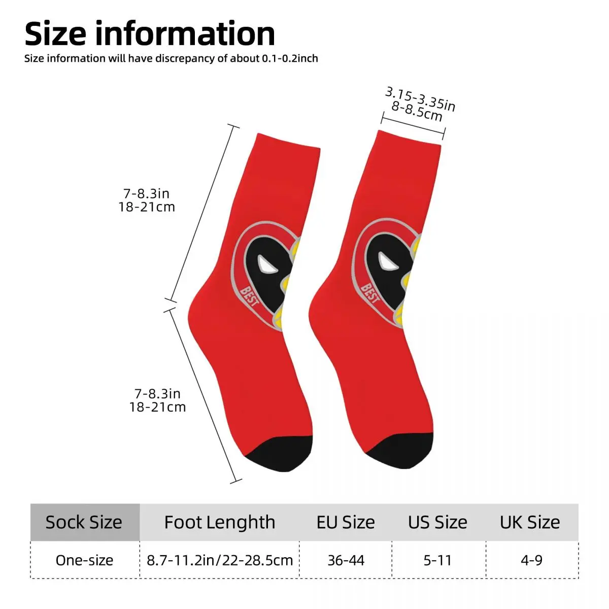 1 Pair Hip Hop Vintage Best Friends! DP3 Heart Crazy Men\'s compression Socks Unisex Disney Marvel Deadpool And Wolverine