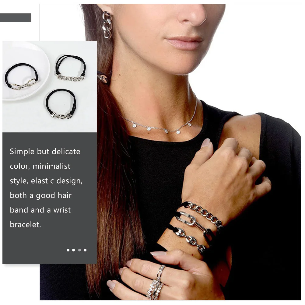 

3Pcs Women Hair Ties Elastic Ponytail Holders Wrist Bracelets Simple Classic Colors Hair Accessories for Girls