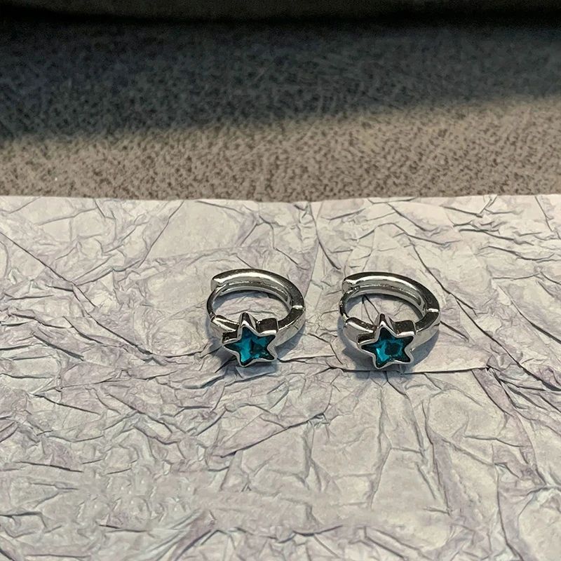New Trendy Cute Sweet blue star Hoop Earrings for Women Girls Simple Fashion Vintage Earrings Aesthetic Jewelry Y2K Gift