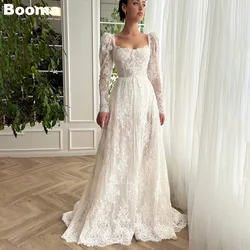 Booma White Prom Dresses Sweetheart A-Line Party Dresses Long Sleeves Formal Evening Gowns A-Line Long Bride Wedding Dresses