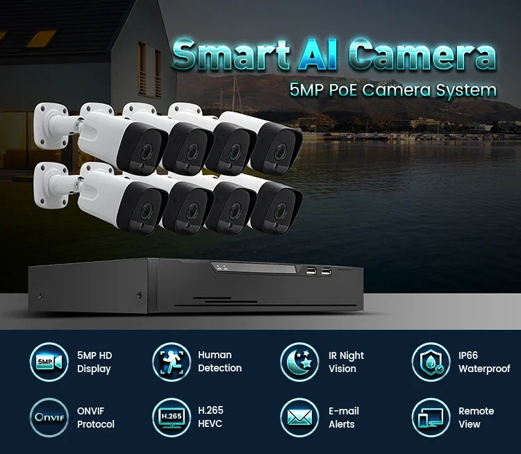 HD 1080p 4MP 5MP 8MP Beveiligingscamerasysteem 4ch 8ch 16ch POE NVR Kit Camera Set 4 8 16 Kanaals IP Surveillance Video Cctv-systeem