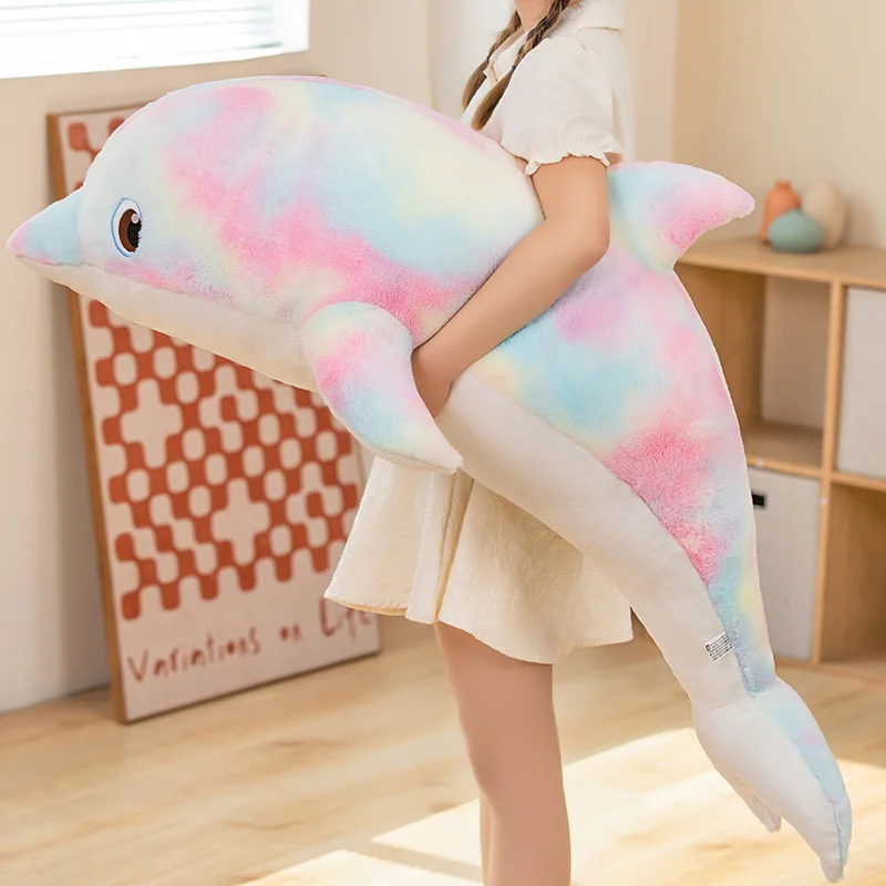 50-130cm Cute Colorful Dolphin Plush Toys Sea Fish Doll Animal Pillow Stuffed Soft Cushion Sleeping Dolls Christmas Gifts