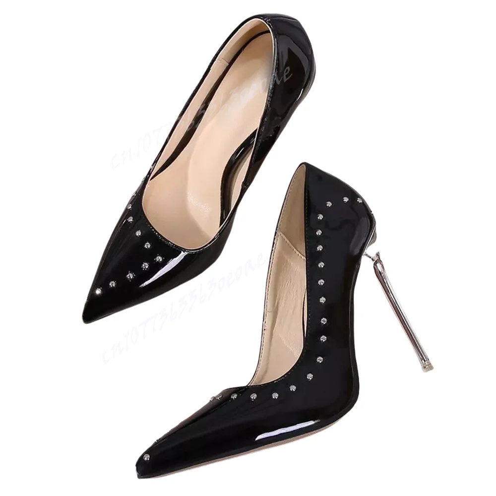 

Black Crystal Patent leather Ankle Pumps Pointed Toe Pumps Thin High Heels Shoes for Women Sexy Shoes 2024 Zapatos Para Mujere