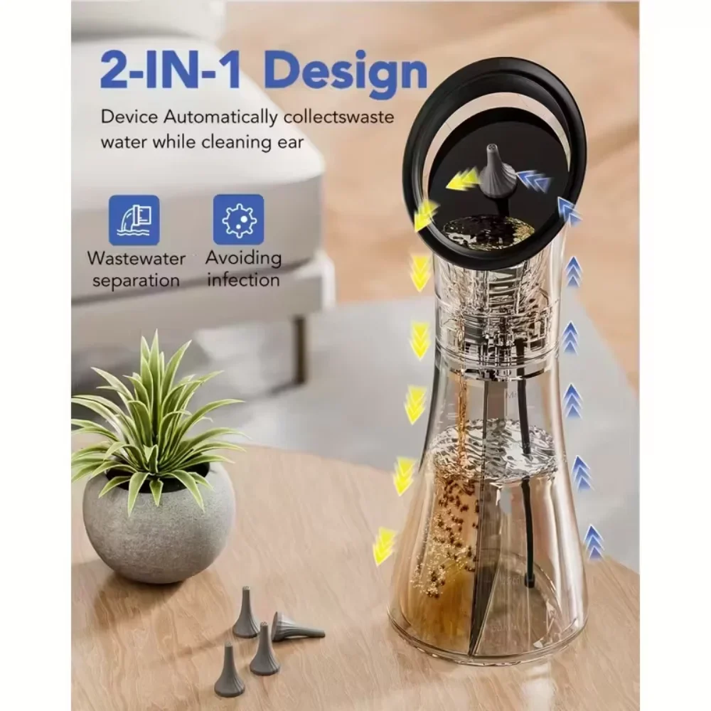 Electric Ear Irrigation Cleaner with Three Pressure Modes Rechargeable Battery Dual Water Tank and Multiple Nozzles for Home Use