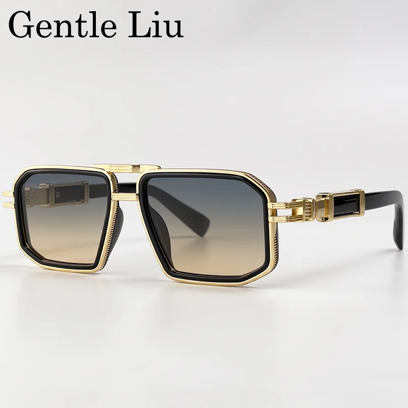 Oversized Square Sunglasses Men 2026 Luxury Steampunk Gradient Vintage Double Bridge Sun Glasses For Male Hip Hop Punk Eyewear