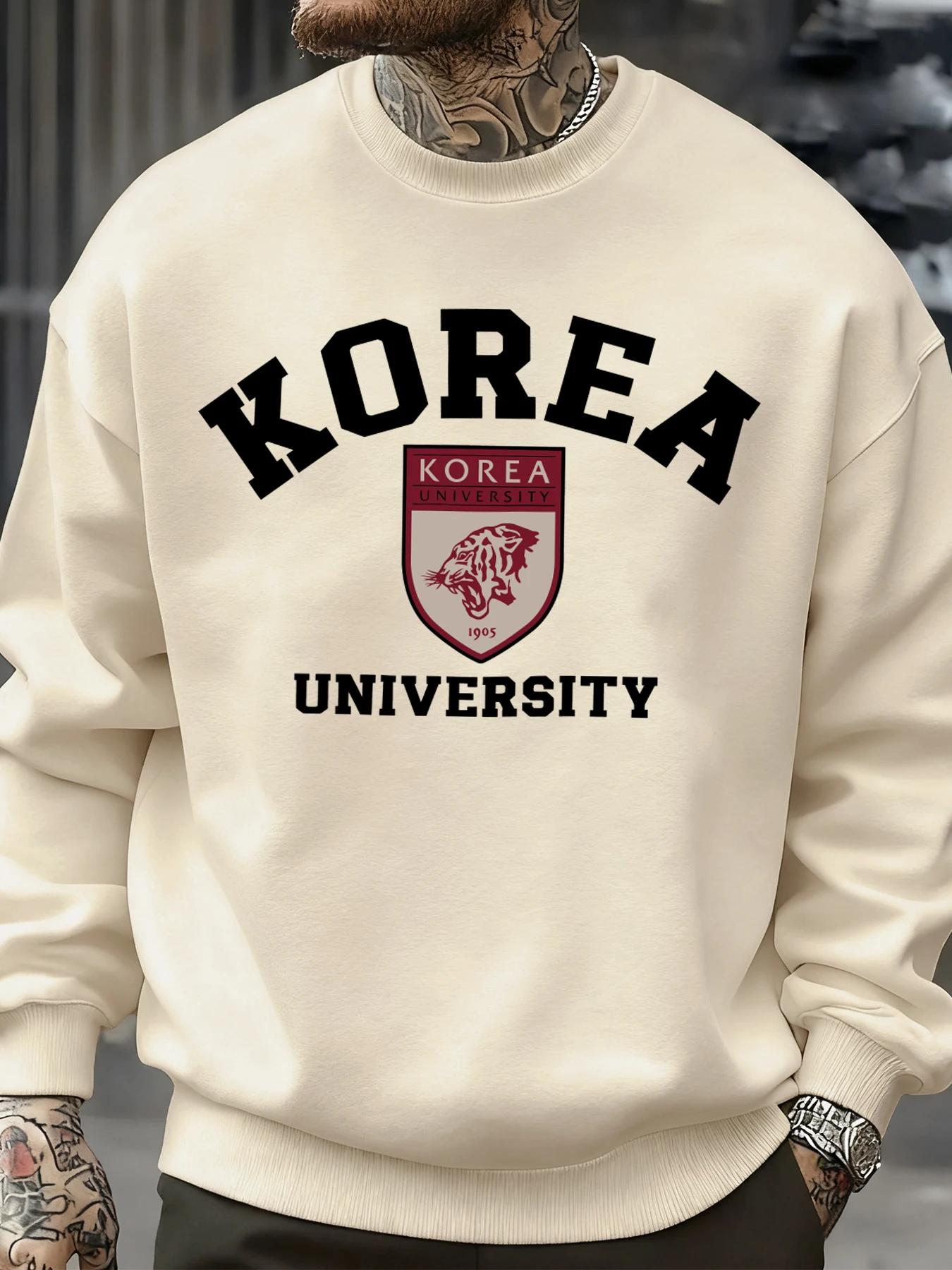 Korea University Pattern Men Sweatshirt Autumn Hip Hop Pullovers Loose Fashion Unisex Sweatshirts Soft Fleece Sportswears