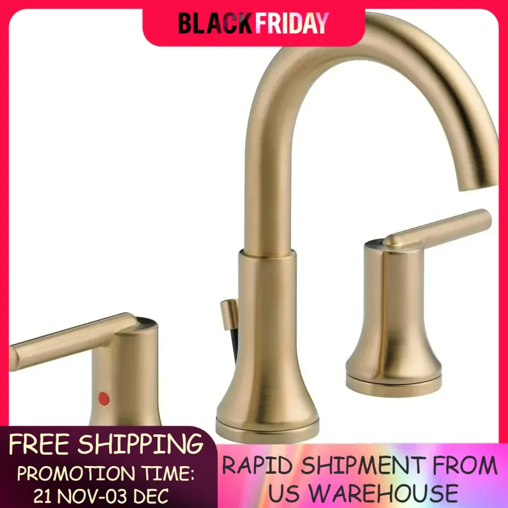 

Faucet Widespread Bathroom Faucet 3 Hole, Gold Bathroom Faucet, Diamond Seal Technology, Metal Drain Assembly, Bathroom Faucet