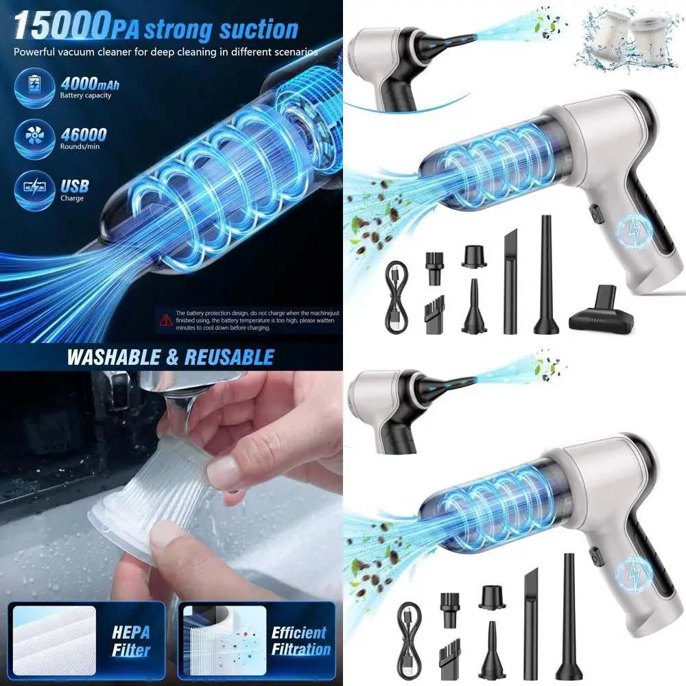 

15000Pa Cordless Wet/Dry Handheld Vacuum Cleaner, 120W Power for Cars, Pets, Home, Office, Washable HEPA Filter