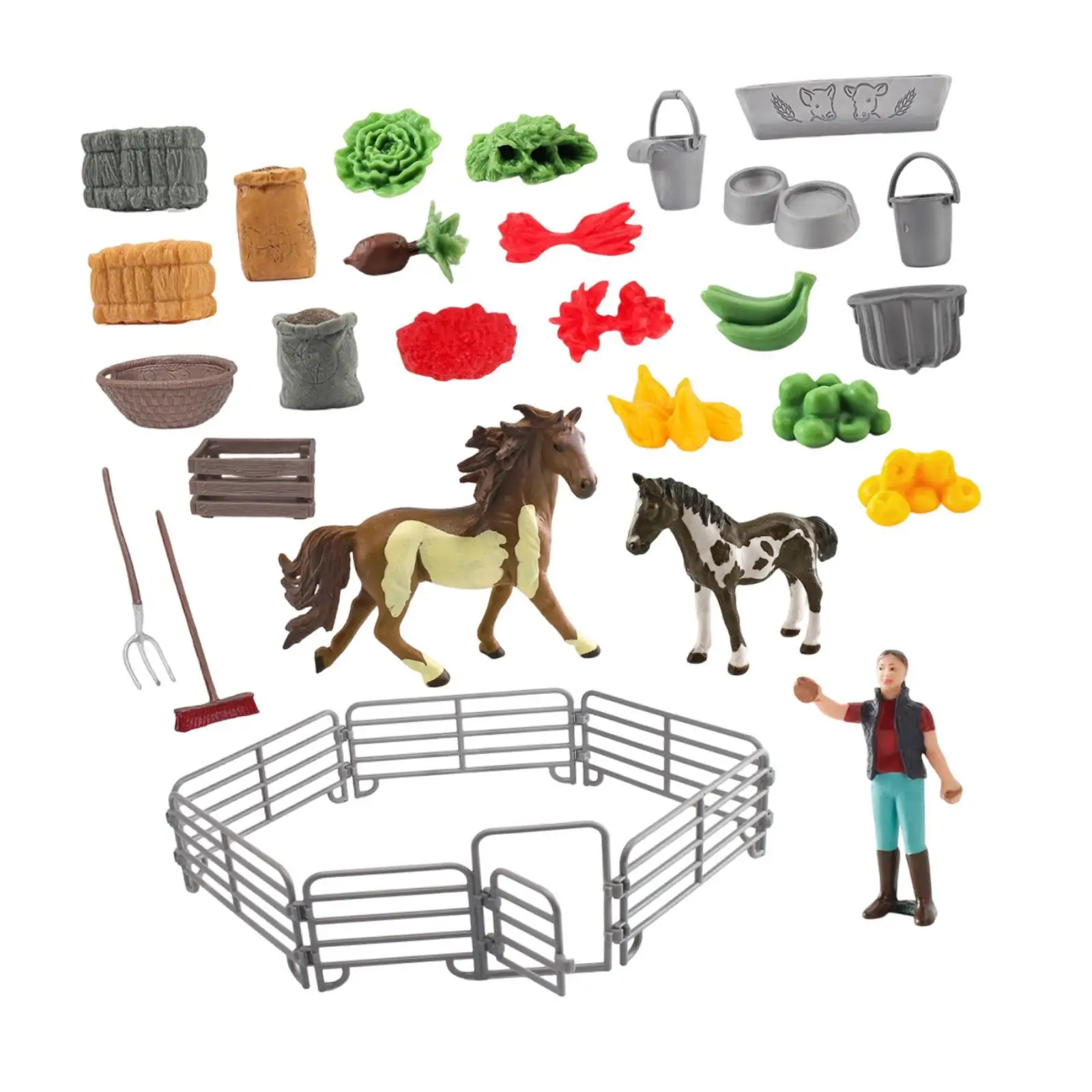 Horse Stable Figurine Playset with Fence Accessories Kids Animal Toys Set for Pretend Play Farm Scene