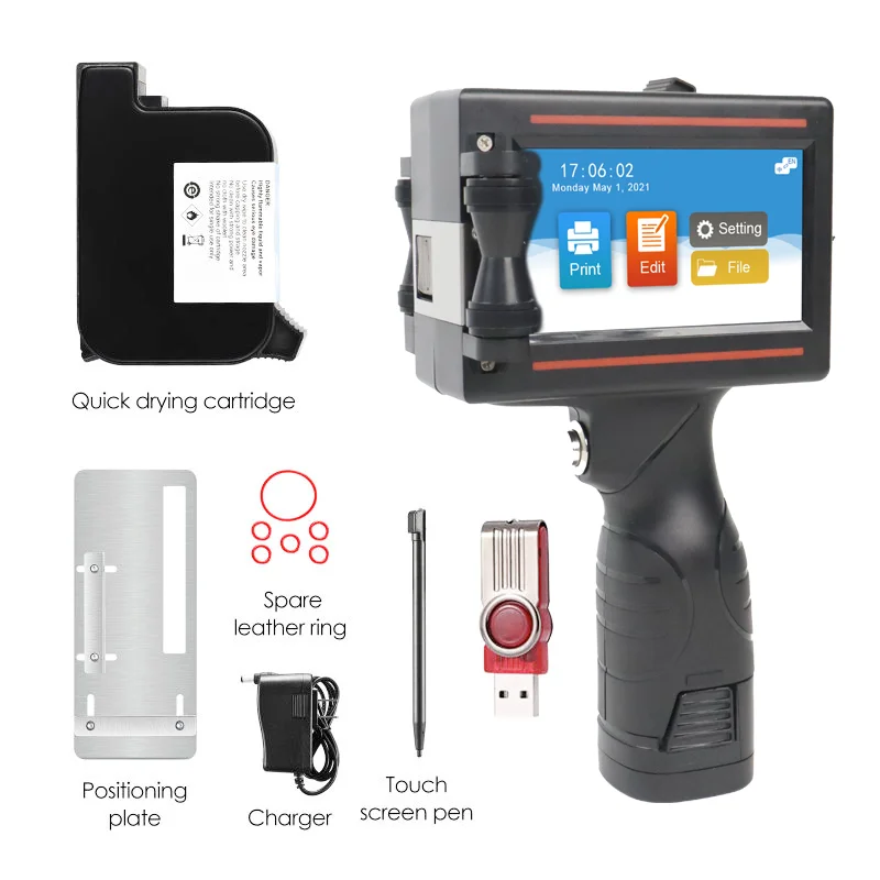 طابعة نافثة للحبر محمولة باليد 600 ديسيبل متوحد الخواص جودة عالية لورق كرافت صندوق مستحضرات التجميل زجاجة بلاستيكية XP600 ماكينة ثقب الأكياس للأنابيب