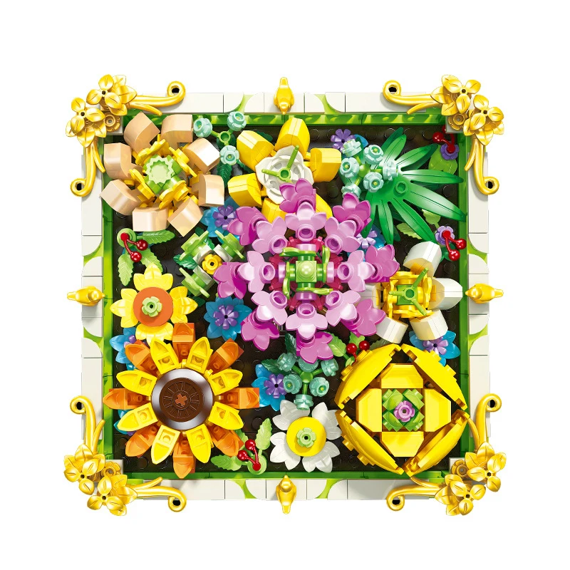 

Creative Simulation Flower Series Lucky Sunflower Photo Frame Home Decoration Ornaments Building Block Toys Christmas Gifts
